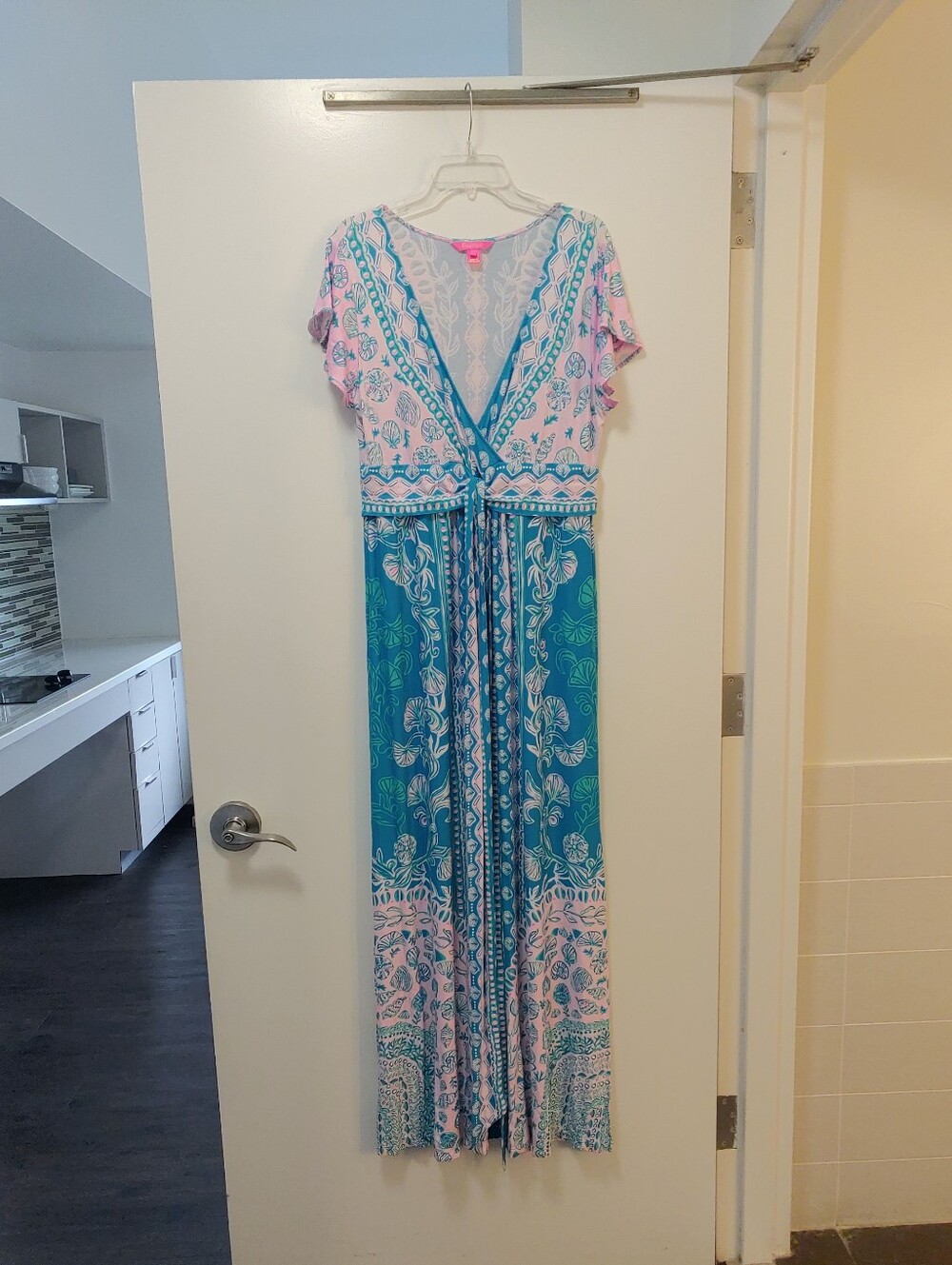 NWOT New Lilly Pulitzer Dress Pink Turquoise Aqua Esmarella Maxi Dress Size XL - Picture 11 of 16